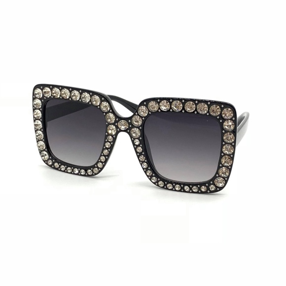 Rhinestoned Squared Butterfly Fashion Sunglasses - Picture 1 of 8
